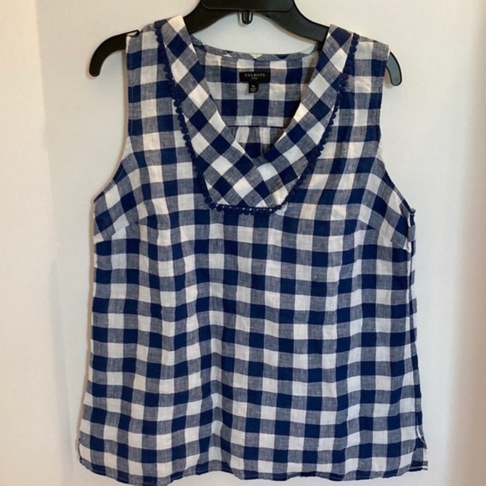 Talbots petite plaid blue and white sleeveless Top Size: Sp